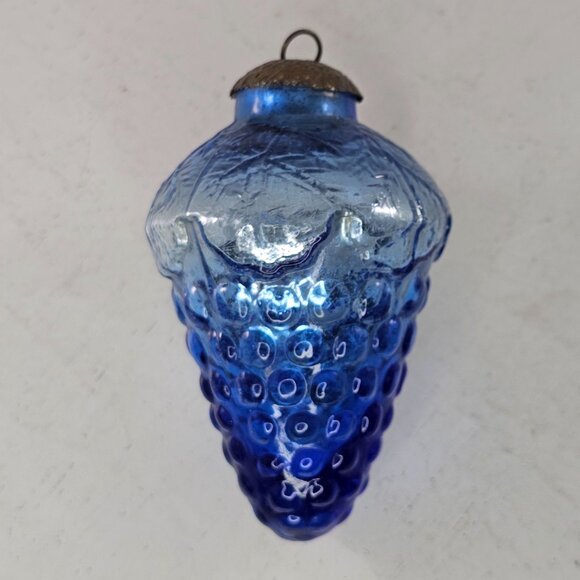 Vintage Kugel Style Grape Cluster Shaped Blue Glass Christmas Ornament